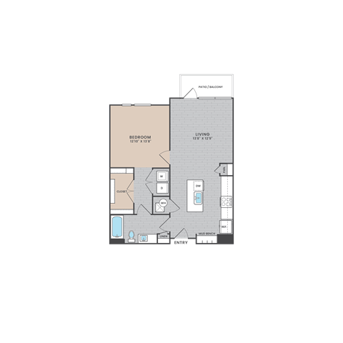 A floor plan of a living space with a bedroom and a bathroom.